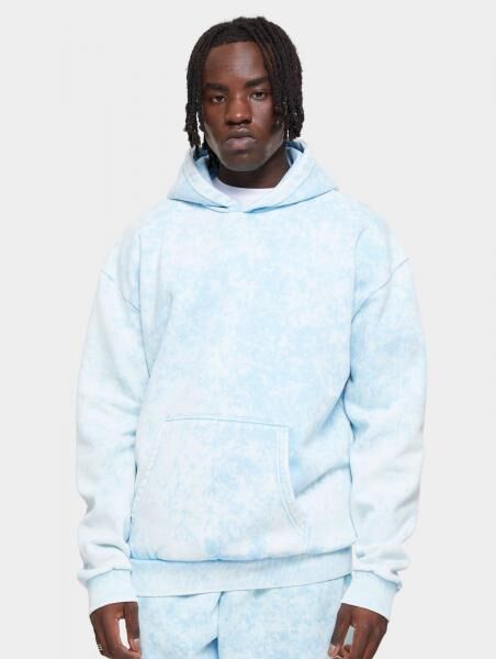 Modern URBAN CLASSICS Men's Hoodie with Large Hood, Ribbed Knit, 360 g/m², Cotton Blend, Light Blue