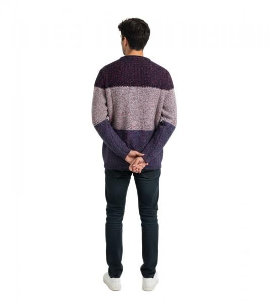 Modischer Herren-Strickpullover im Farbblock-Design Komfortabler Grobstrick mit Rundhalsausschnitt 6205 Rot/Wei&szlig;
