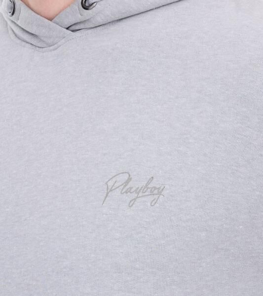 PLAYBOY Herren Baumwoll-Pullover Langarm-Shirt mit Kapuze Hoodie Grau