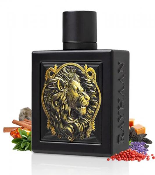 Rayhaan Lion Men's Eau de Parfum: a sweet and spicy fragrance with fresh and warm notes. Perfume, 100 ml, Black