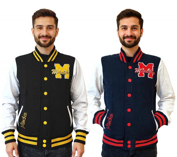 ROBIN RUTH M&uuml;nchen Herren College-Jacke mit Schriftzug Herbst-Jacke mit Stickerei &Uuml;bergangs-Jacke Sweat-Jacke Navy/Rot oder Schwarz/Gelb