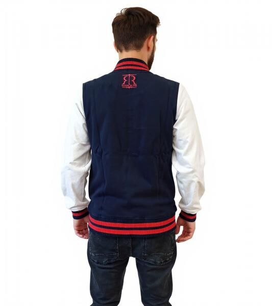 ROBIN RUTH M&uuml;nchen Herren College-Jacke mit Schriftzug Herbst-Jacke mit Stickerei &Uuml;bergangs-Jacke Sweat-Jacke FMCN-H Navy/Rot