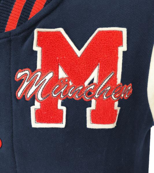 ROBIN RUTH M&uuml;nchen Herren College-Jacke mit Schriftzug Herbst-Jacke mit Stickerei &Uuml;bergangs-Jacke Sweat-Jacke FMCN-H Navy/Rot
