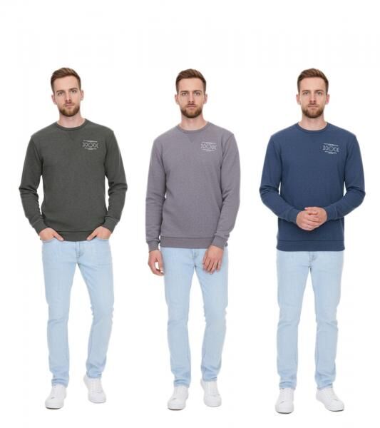 SKY REBEL Herren Rundhals-Pullover Baumwoll-Sweater im Antik-Look H10068C21372A Dunkelblau, Gr&uuml;n oder Grau