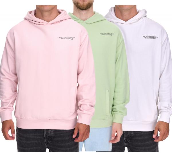 SUBLEVEL Herren Kapuzen-Pullover Baumwoll-Hoodie mit Eingriffstaschen Sweater H10014T21326A Rosa, Hellgr&uuml;n oder Wei&szlig;