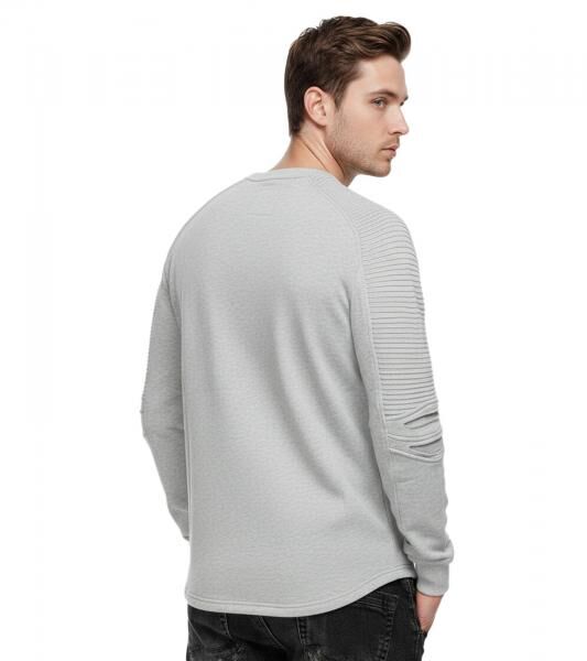 Urbanes Sweatshirt f&uuml;r Herren mit geripptem &Auml;rmeldesign Pullover Sweater 19056 Grau Melange