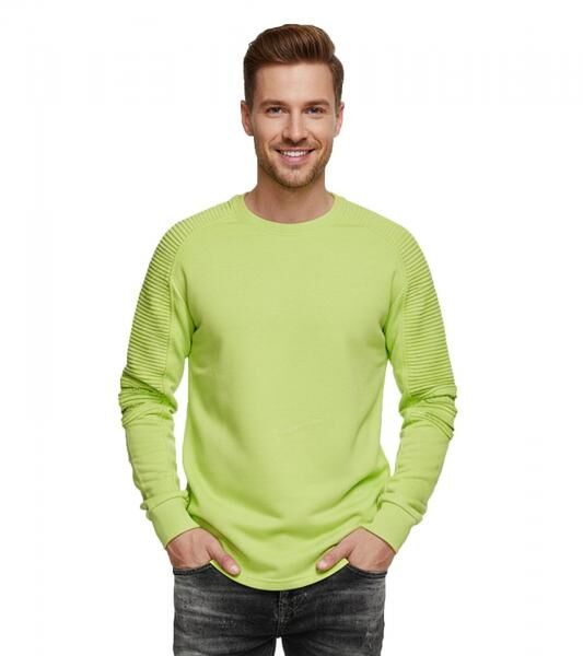 Urbanes Sweatshirt f&uuml;r Herren mit geripptem &Auml;rmeldesign Pullover Sweater 19056 Lime-Gr&uuml;n