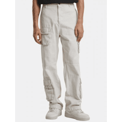 bequeme Karl Kani Herren Jeans mit Baumwolle Ecru-Weiß