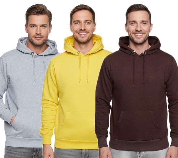 Comfortable men's hooded sweater in a regular fit. Hoodie Sweater 19161 in gray, yellow, or brown