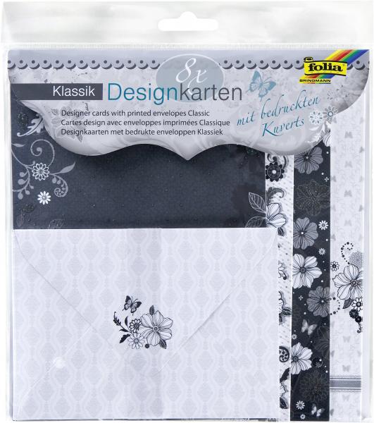 FOLIA - Designer Cards with Envelopes CLASSIC—8 Cards with Glitter & 8 Printed Envelopes