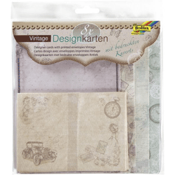 FOLIA - Designkarten mit Kuverts VINTAGE-8 Karten mit Glitter & 8 bedruckte Kuverts