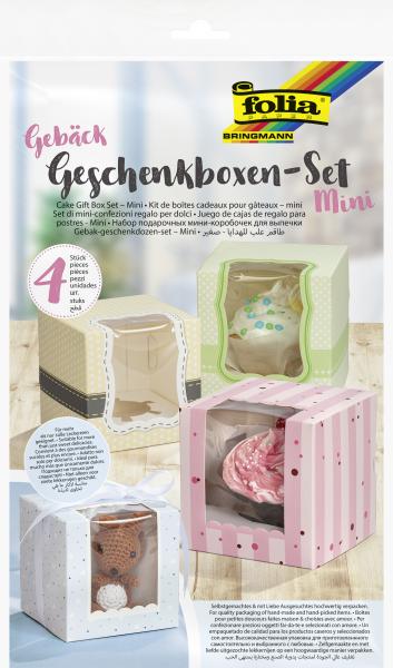 FOLIA - Mini Gift Box Set for Pastries (4 boxes), 4 assorted designs, food-safe
