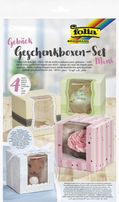 FOLIA - Gebäck-Geschenkschachtel-Set MINI-4 Boxen, 4 Motive sortiert, lebensmittelecht