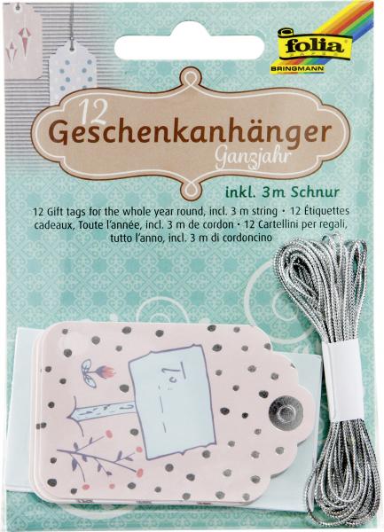FOLIA - Geschenkanhänger GANZJAHR-12 Stück, inklusive 3m Schnur