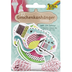 FOLIA - Geschenkanhänger SOMMER-12 Stück, inklusive 3m Schnur
