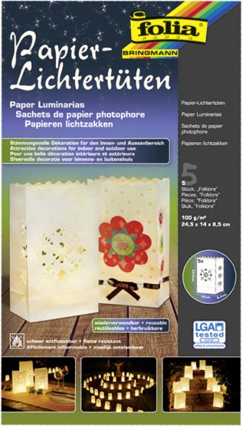 FOLIA - Papierlichttüten FOLKLORE-5 Stück, 24,5x14x8,5cm