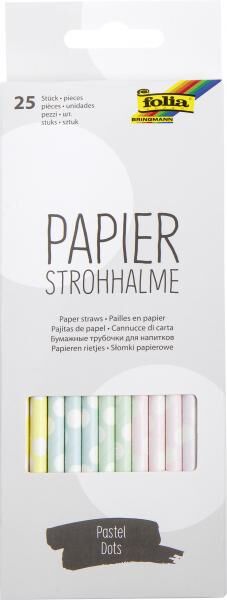 FOLIA - Papierstrohhalme PASTEL DOTS, 25 Stück-19,7cm, Ø6mm