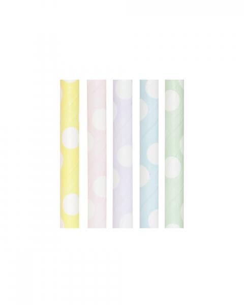 FOLIA - Papierstrohhalme PASTEL DOTS, 25 Stück-19,7cm, Ø6mm
