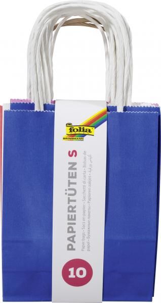 FOLIA - Papiertüten S BASIC, aus 110g/m² Kraftpapier-10 Stück, 12x5,5x15cm, farbig sortiert