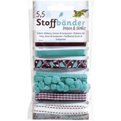 FOLIA - Stoffbänder BRAUN & TÜRKIS, 5,5 Meter-6 Stück, sortiert