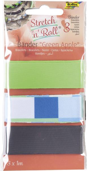 FOLIA - Stretch 'n' Roll Ribbons GREEN APPLE—3 ribbons, 1 m each, assorted