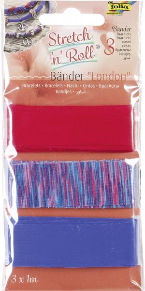 FOLIA - Stretch 'n' Roll Ribbons LONDON-3 Ribbons, 1 m each, assorted