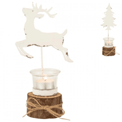J-Line tea light holder Christmas tree/reindeer on base 23 cm