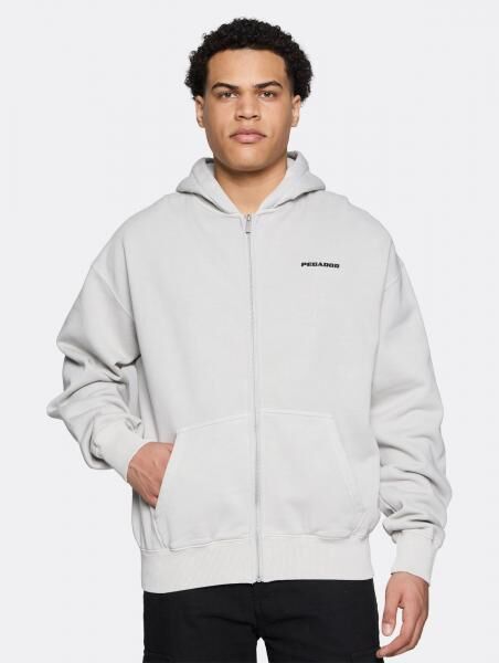 l&auml;ssiger PEGADOR Herren Hoodie Rei&szlig;verschluss Oversize mit Baumwolle Grau