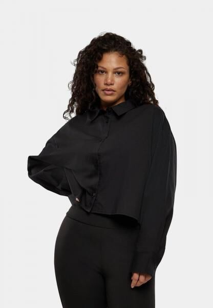 l&auml;ssiges URBAN CLASSICS Damen Polo-Shirt Stretch Oversize 110 g/m&sup2; mit Baumwolle Schwarz