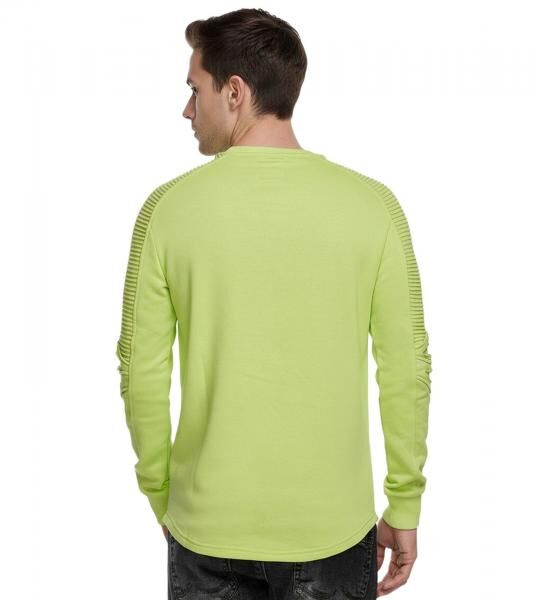 Urbanes Sweatshirt f&uuml;r Herren mit geripptem &Auml;rmeldesign Pullover Sweater 19056 Lime-Gr&uuml;n