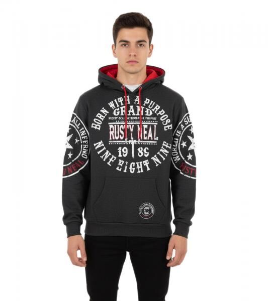 Versatile Men's Hooded Sweater with Cool Brand Prints Hoodie Sweater 19078 Gray