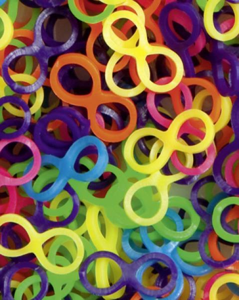 FOLIA - Rubber Loops, 8er Form-500 Stück, 25 S-Klipse, 1 Häkelnadel, farbig
