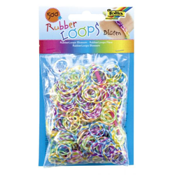 FOLIA - Rubber Loops BLÜTE FARBIG SORTIERT-500 Stück, 25 S-Klipse, 1 Häkelnadel