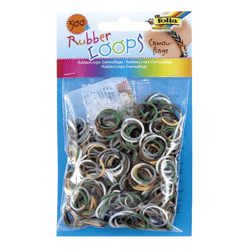 FOLIA - Rubber Loops CAMOUFLAGE, farbig sortiert-500 Stück, 25 S-Klipse, 1 Häkelnadel