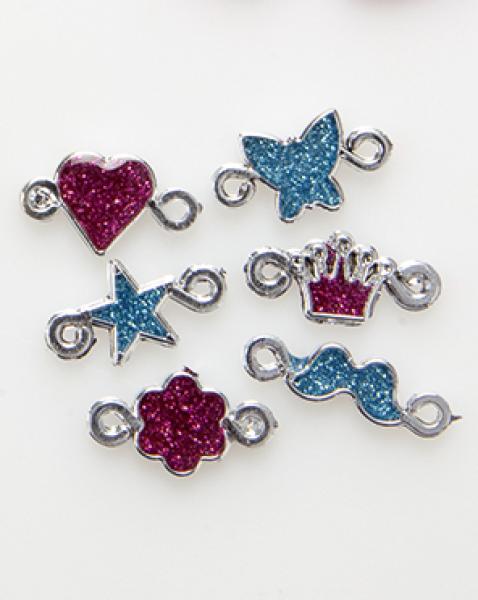 FOLIA - Rubber Loops Charms SPARKLE-6 Stück, 2-farbig sortiert