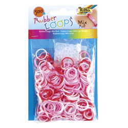 FOLIA - Rubber Loops MIX ROT-500 Stück, 25 S-Klipse, 1 Häkelnadel