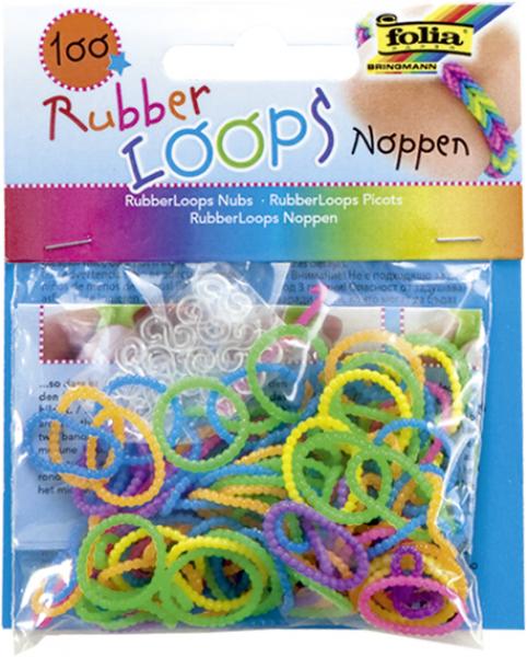 FOLIA - Rubber Loops NOPPEN NEON-100 Stück, 12 S-Klipse, 1 Häkelnadel