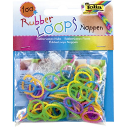 FOLIA - Rubber Loops NOPPEN NEON-100 Stück, 12 S-Klipse, 1 Häkelnadel