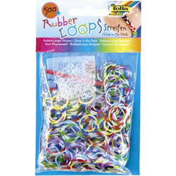 FOLIA - Rubber Loops STREIFEN / GLOW IN THE DARK-500 Stück, 25 S-Klipse, 1 Häkelnadel