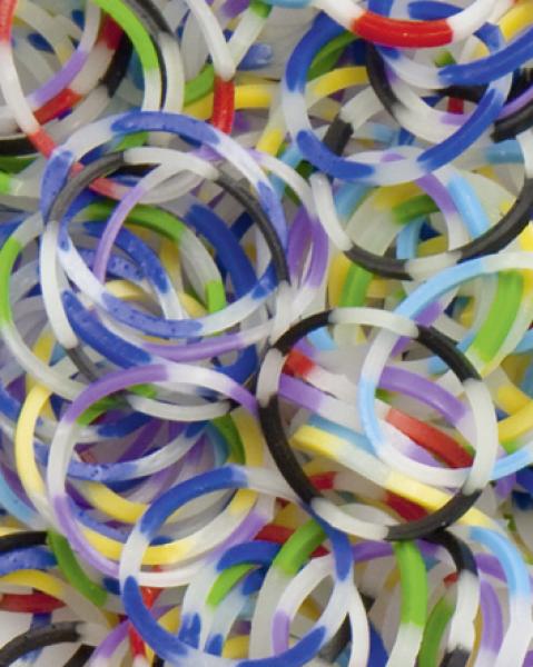 FOLIA - Rubber Loops STREIFEN / GLOW IN THE DARK-500 Stück, 25 S-Klipse, 1 Häkelnadel