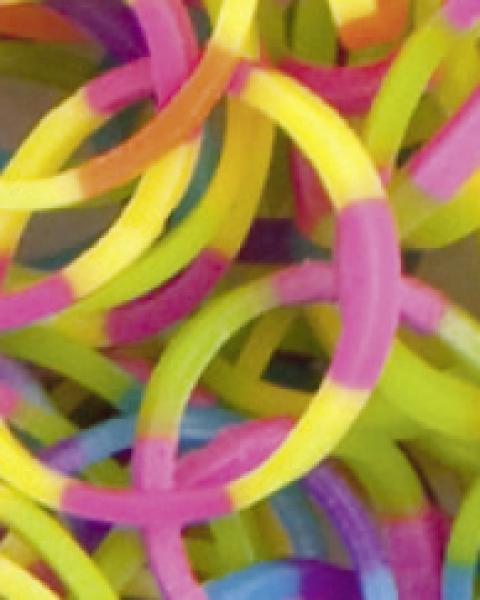 FOLIA - Rubber Loops STREIFEN BUNT-500 Stück, 25 S-Klipse, 1 Häkelnadel