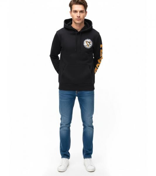 Hollister X NHL Pittsburgh Penguins Herren Hoodie mit Team-Logo-Aufdruck Baumwoll-Pullover 322-221-1606-900 Schwarz