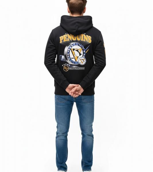 Hollister X NHL Pittsburgh Penguins Herren Hoodie mit Team-Logo-Aufdruck Baumwoll-Pullover 322-221-1606-900 Schwarz