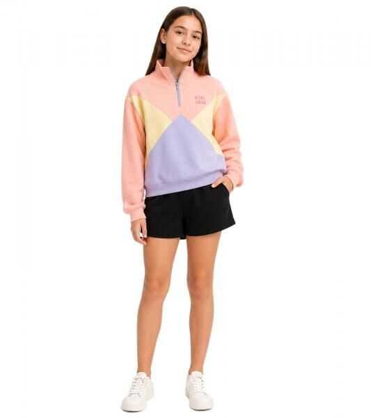 Kinder Troyer-Pullover f&uuml;r M&auml;dchen Stehkragen-Pulli Alltags-Pullover 925305 Rosa/Beige/Lila