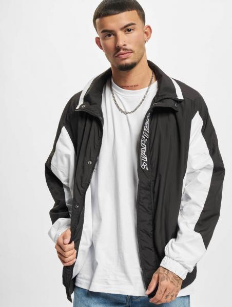 moderne Starter Herren Jacke Kordelzug Rei&szlig;verschluss 78 g/m&sup2; Schwarz/Wei&szlig;