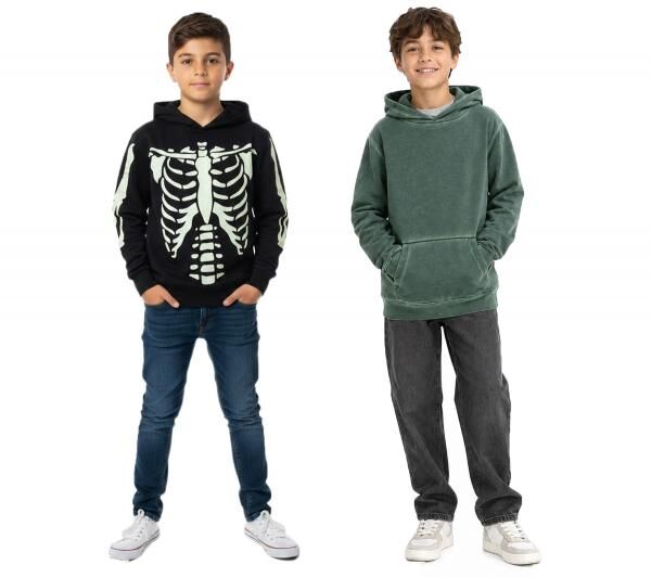 nachhaltiger Kinder Hoodie f&uuml;r Jungen aus weichem Baumwoll-Mix Kapuzen-Pullover mit Skelett 922809 Gr&uuml;n oder 918185 Schwarz