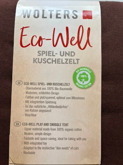 WOLTERS Eco-Well Katzenzelt | 100 % Bio-Baumwolle | OVP | 40×40×40 cm | Karton à 10 Stück