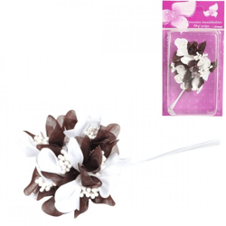 Decoration flower with pearls brown 13 cm set of 6