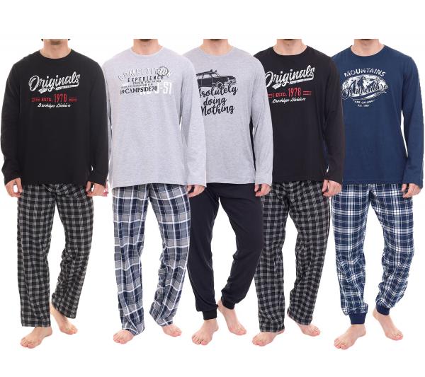 AM LEGEND Herren Pyjama-Set 2-teilig karierter oder unifarbener Schlafanzug aus 100%Baumwolle IAN MPJ 23 Schwarz, Navy, Grau in verschieden