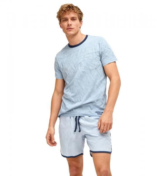 leichter SCOTCH & SODA Herren Pyjama 2-teiliges Shorty-Set mit Baumwolle kurzer Schlafanzug SSSP25M206083-421 Hellblau